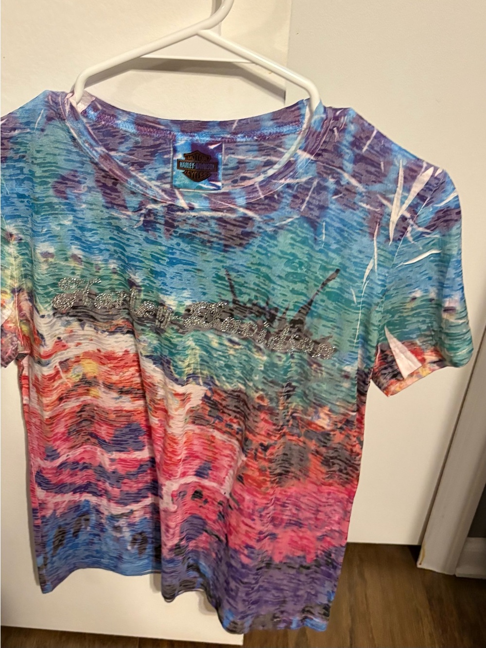 Harley-Davidson Multicolor Wave Tie-Dye Tee with Rhinestone Script